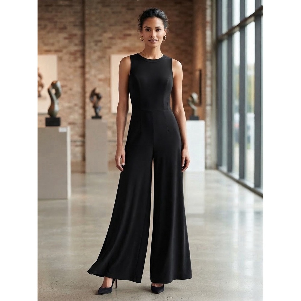 Lauren Ralph Lauren Jumpsuit Black Wide Leg Size 8 Sleeveless Minimalist Preppy